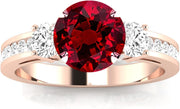 [14K, 0.5 Ct] Yellow Gold Three Stone Diamond Engagement Ring with Ruby Center