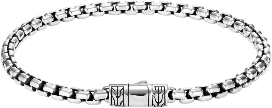 Sterling Silver Classic Box Chain Bracelet, 4MM Deployment Clasp