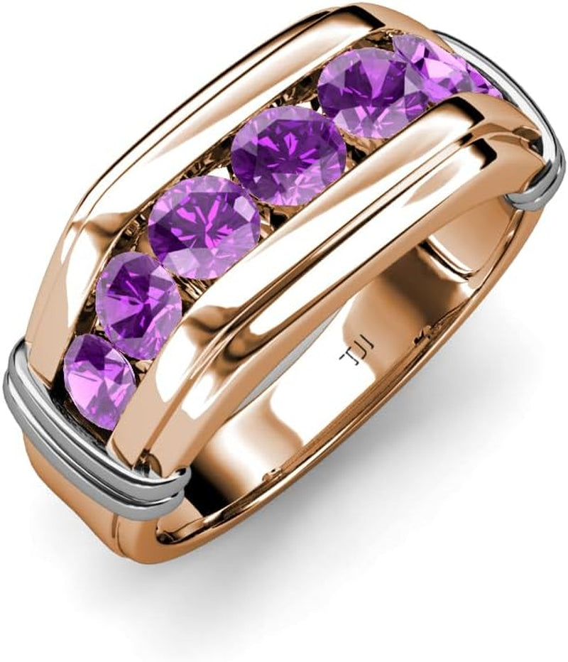 [14K, 1 Ctw] Rose Gold Rround Amethyst  7 Stone Channel Wedding Ring