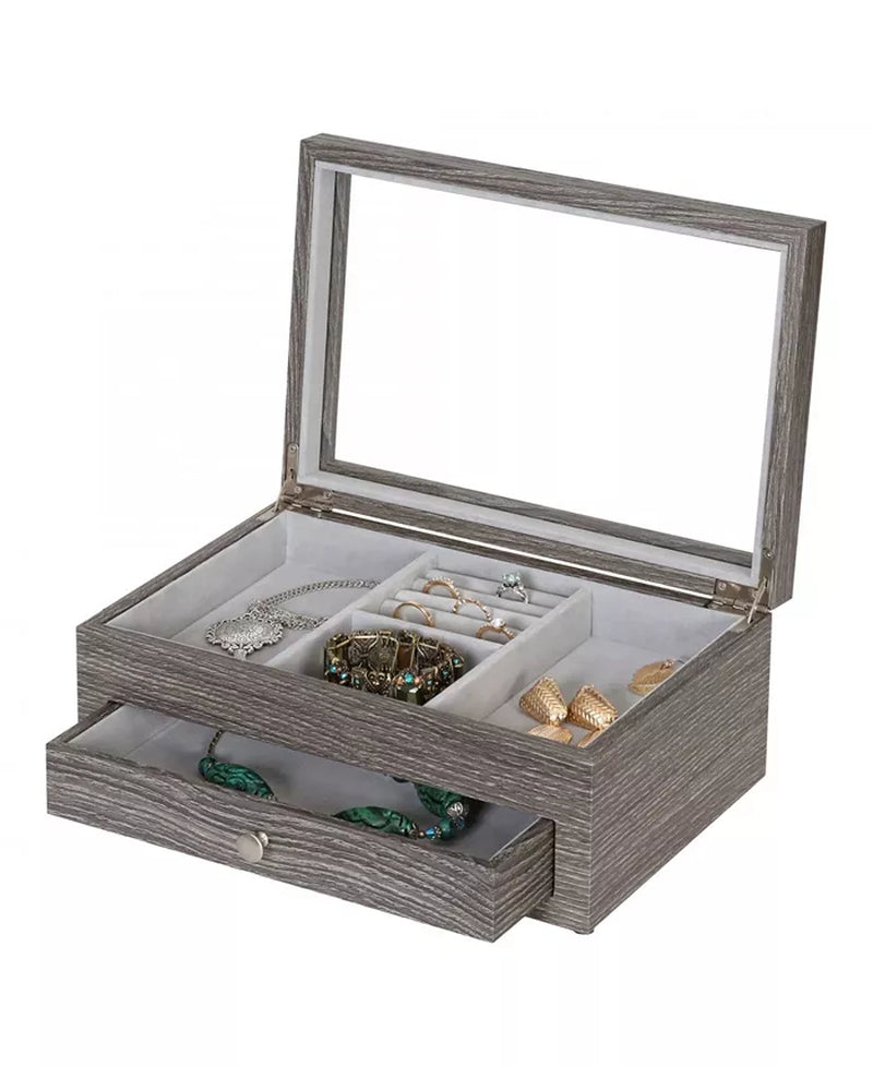 Woodgrain Veneer Windowed Jewelry Storage Case 