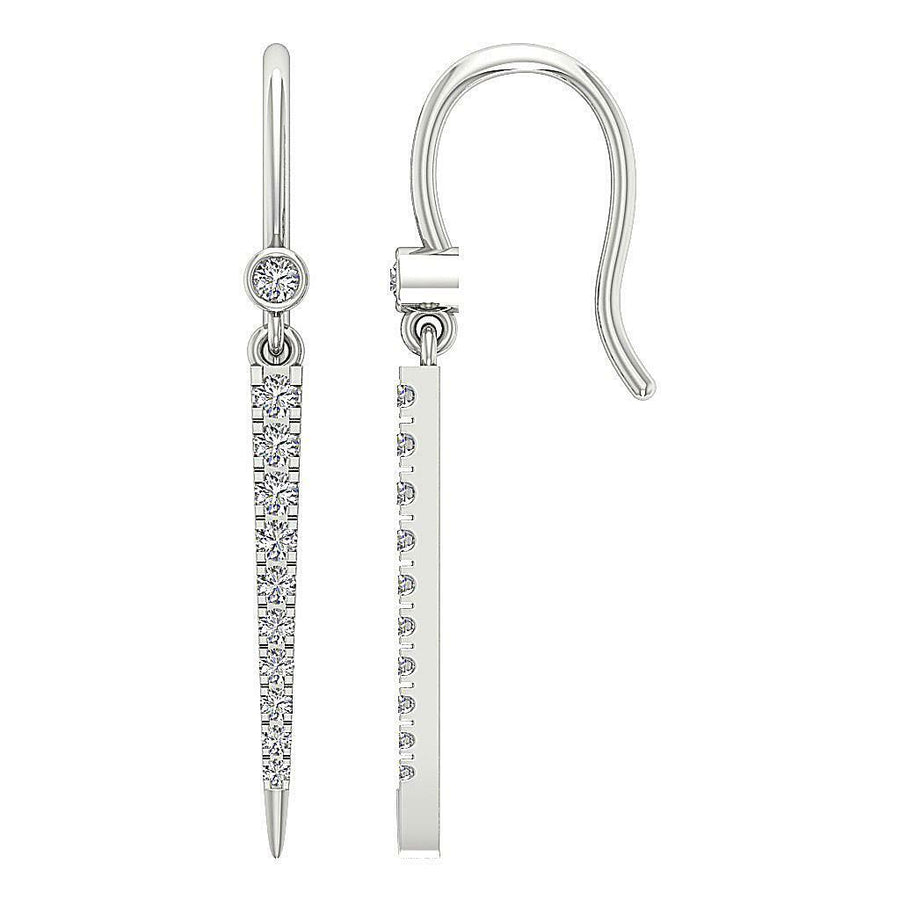 [14K, 0.30 Ct] White Gold Prong Bezel Chandelier Earrings With Round Diamonds