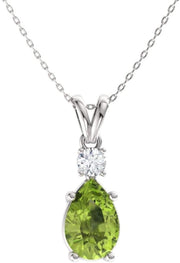 [14K,0.43 Ct] Solid Gold Natural Diamond Pear Cut Gemstone and Teardrop Pendant Necklace with Chain