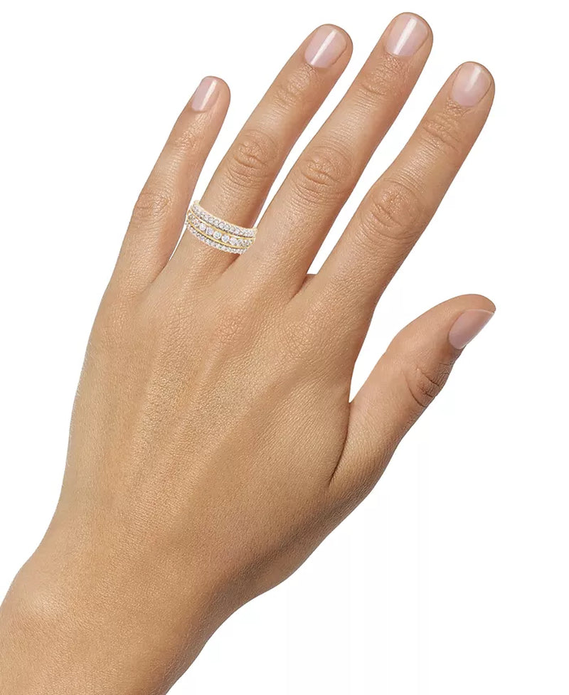 [14K, 1 Ct. T.W.] Two-Tone Gold Diamond Three Row Band