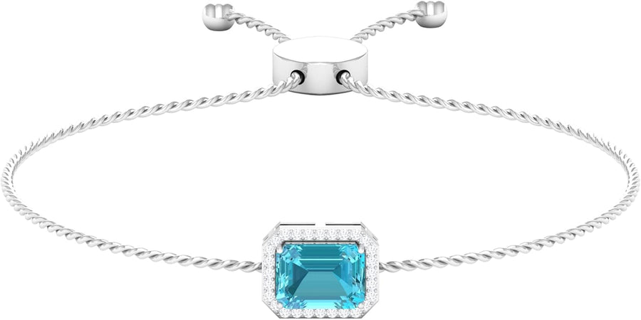 Natural Swiss Blue Emerald Cut Topaz Diamond Bracelet