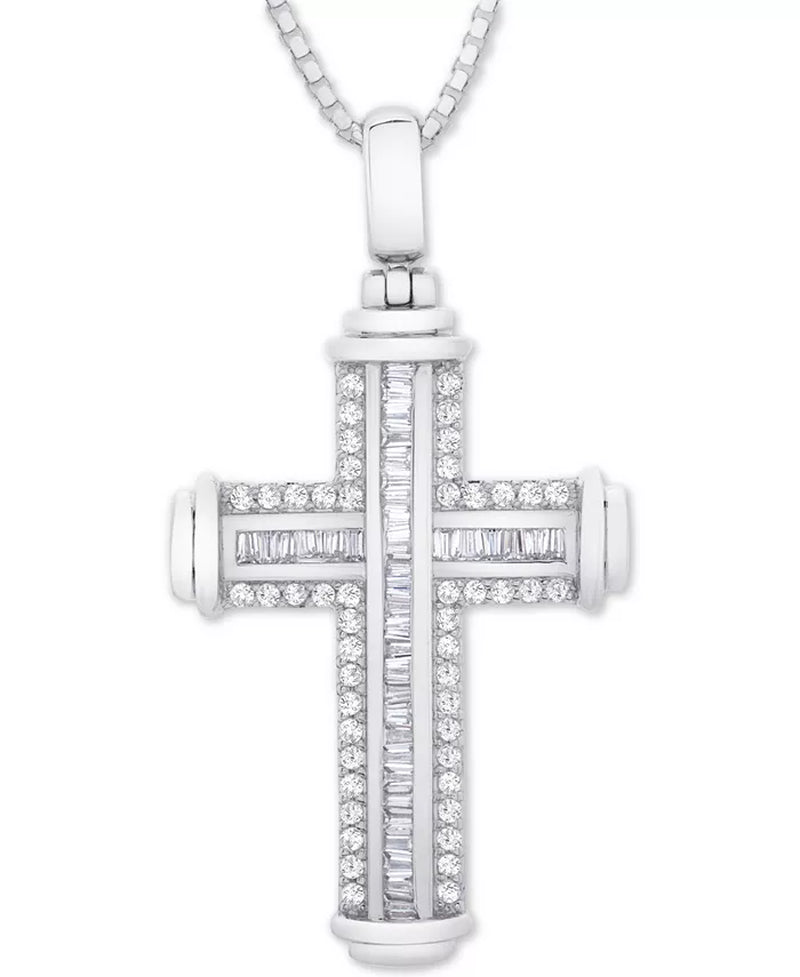 [1 Ct. T.W.] Men's Sterling Silver Diamond Cross 22" Pendant Necklace