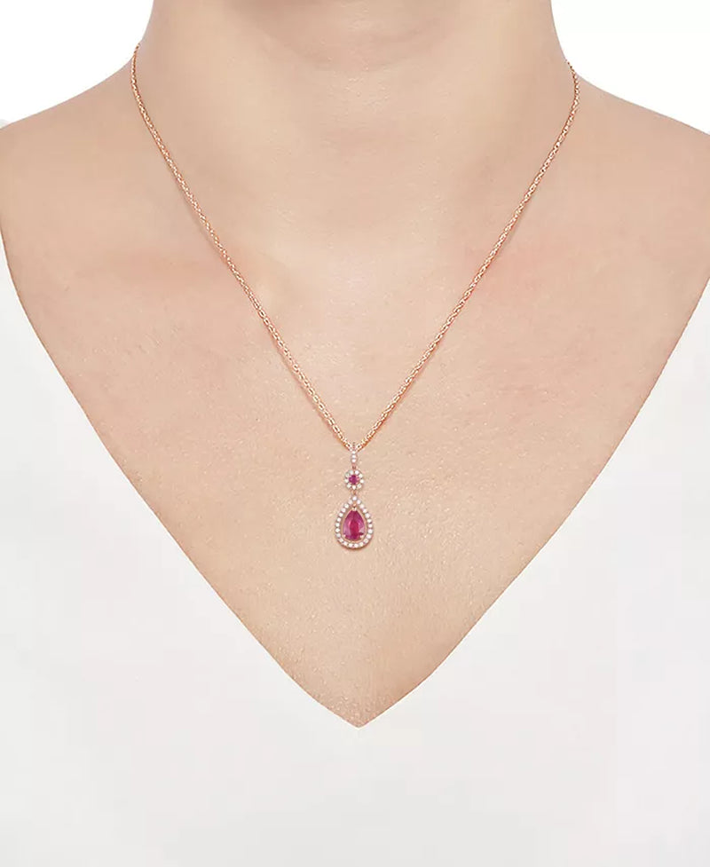 [14K] Rose Gold  Ruby (1-1/4 Ct. T.W.) & Diamond (1/3 Ct. T.W.) Necklace