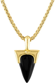 [14K] Gold Plated Sterling Silver Box Link Chain Necklace With Black Onyx Amulet