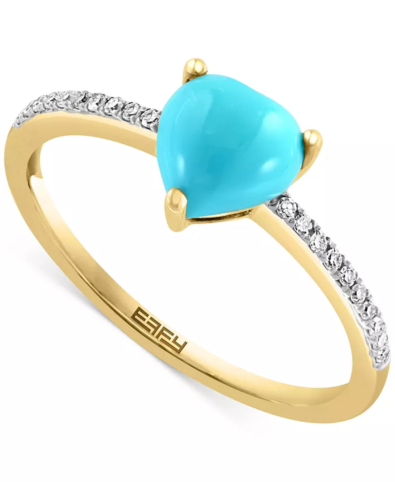 [14K, 1/10 Ct. T.W.] Gold Turquoise & Diamond Heart Ring