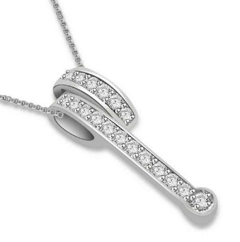 [14K, 0.30 Ct] White Gold Fashion Pendant Necklace Round Diamond