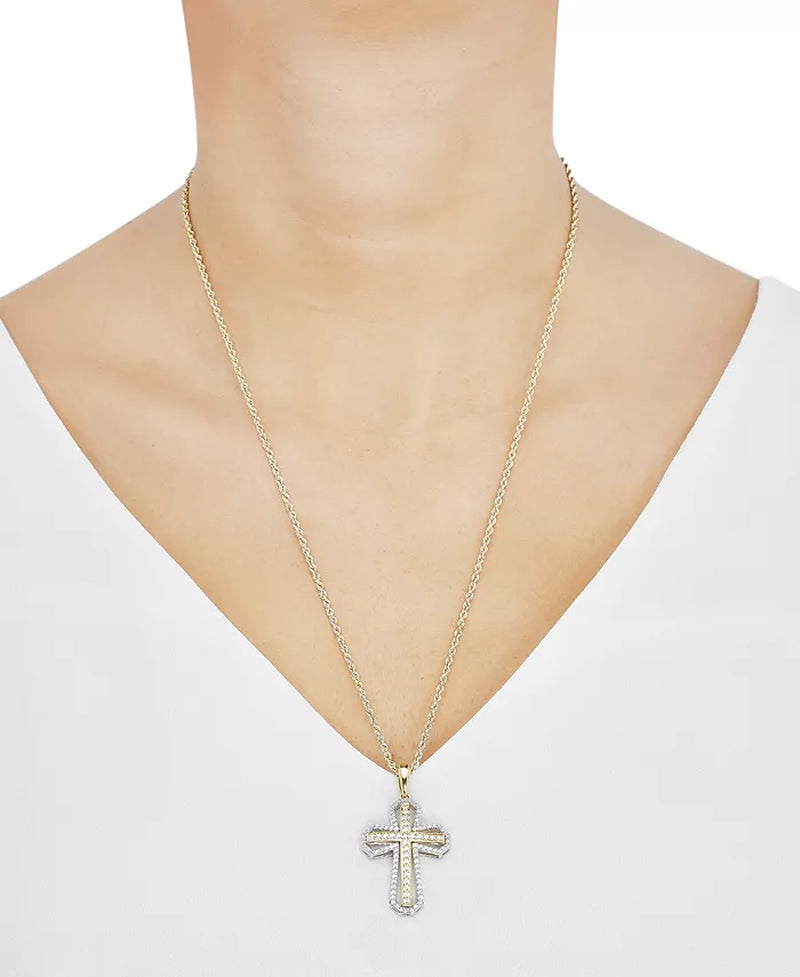 [14K, 1 Ct. T.W.] Two-Tone Gold Lab Grown Diamond Cross Pendant