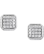 [5/8 Ct. T.W.] Men's Sterling Silver White Sapphire Square Cluster Stud Earrings