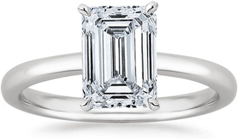 White Gold Solitaire Emerald Cut Diamond Engagement Ring