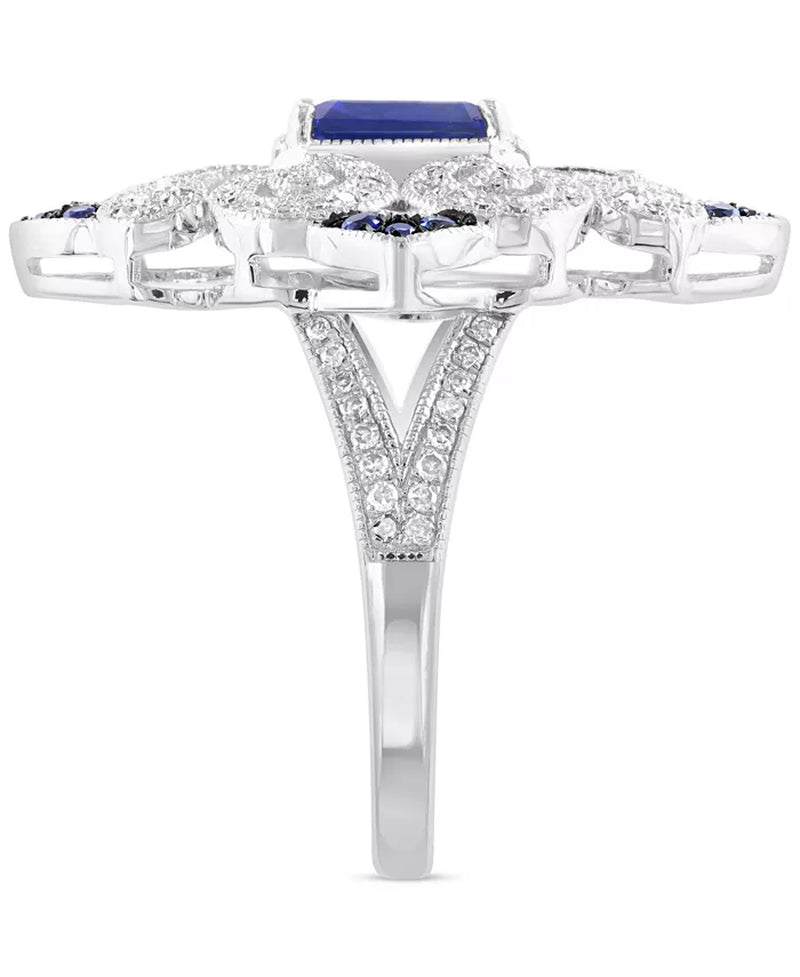  Sterling Silver Sapphire (1-1/6 Ct. T.W.) & Diamond (3/8 Ct. T.W.) Ring