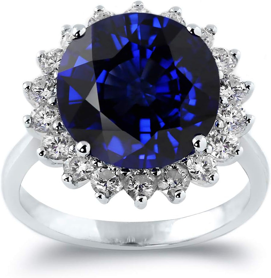 Sapphire and 1Ct TDW Diamond Halo Engagement Ring