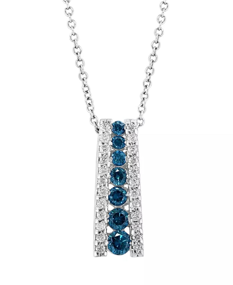 [14K] White Gold  Blue Diamond (3/8 Ct. T.W.) & White Diamond (1/6 Ct. T.W.) Pendant