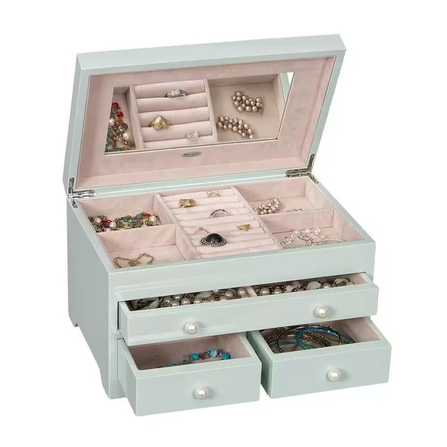 Bianca Wooden Jewelry Box in Seafoam