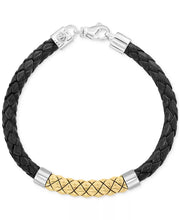 [18K] Yellow Gold over Sterling Silver Braided Leather Bracelet