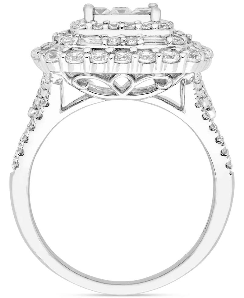 Diamond Square Shaped Halo Cluster Engagement Ring (2 Ct. T.W.) in 14K White Gold