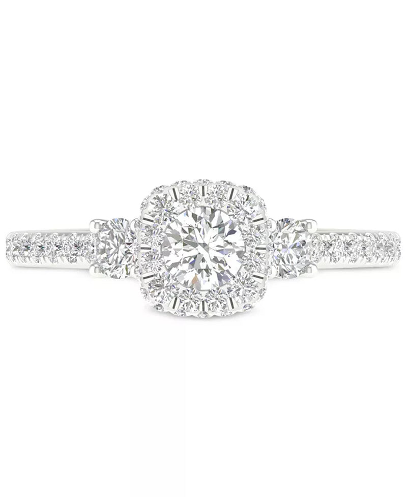 [14K, 1 Ct. T.W.] White Gold Diamond Halo Engagement Ring