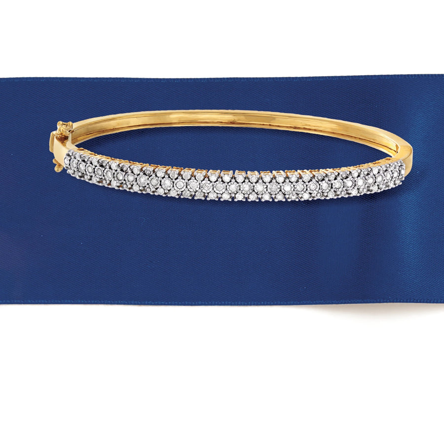 [18K, 0.75 Cttw] Gold Over Sterling Silver Diamond Bangle Bracelet