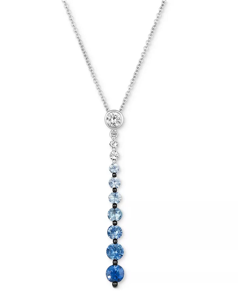 [14K] White Gold Denim Ombrã© (7/8 Ct. T.W.) & White Sapphire (1/6 Ct. T.W.) Graduated Adjustable Lariat Necklace