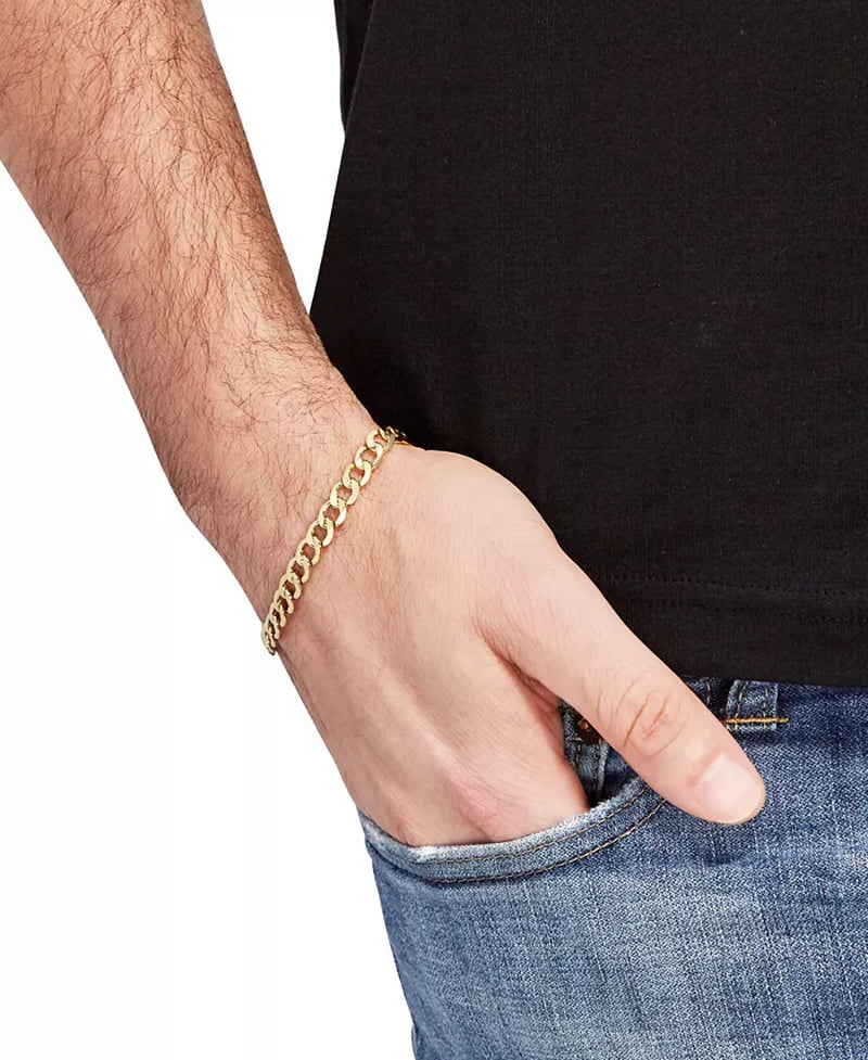 [10K] Gold  Men's Beveled Curb Link Chain Bracelet