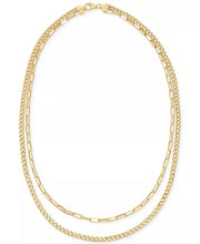 [10K] Gold Polished Paperclip & Curb Link Chain 18" Layered Necklace