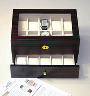 Watch & Jewelry Box with Glass Top Lid, 20 Slot Wooden Watch Holder Display Case