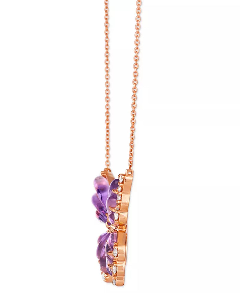 [14K] Rose Gold Grape Amethyst (2-7/8 Ct. T.W.) & Diamond (1/4 Ct. T.W.) Butterfly Pendant