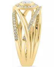 [14K, 1/2 Ct. T.W.] Gold Diamond Halo Crossover Statement Ring