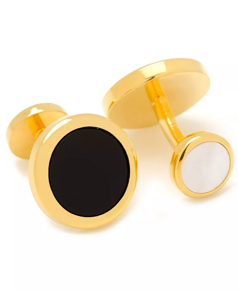 Double Sided round Beveled Cufflink and Stud Set