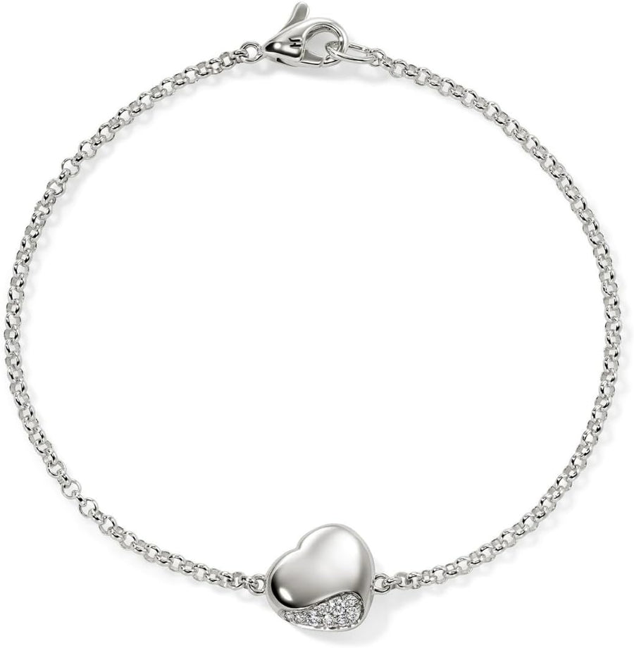 Pebble Heart Bracelet, Silver, Diamonds