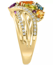 [14K] Gold  Multi-Gemstone (1-3/4 Ct.T.W.) & Diamond (1/4 Ct. T.W.) Cluster Statement Ring