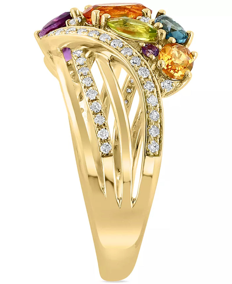 [14K] Gold  Multi-Gemstone (1-3/4 Ct.T.W.) & Diamond (1/4 Ct. T.W.) Cluster Statement Ring