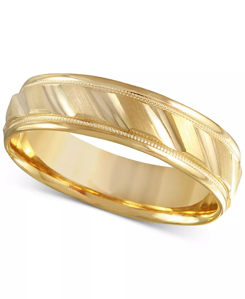 Men'S Brushed & Milgrain Band in 14K Gold