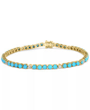 [14K, 1/3 Ct. T.W.] Gold  Turquoise & Diamond Tennis Bracelet