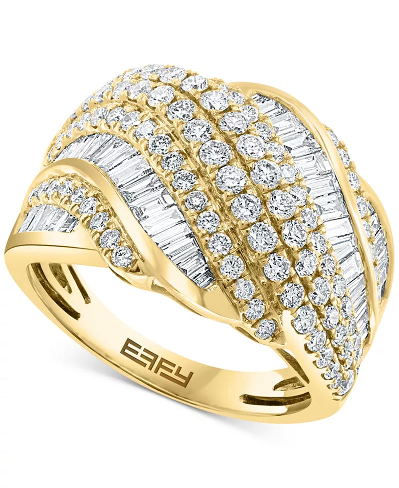 [14K, 1-5/8 Ct. T.W.] Gold Diamond Baguette & Diagonal Multirow Ring