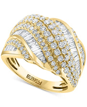 [14K, 1-5/8 Ct. T.W.] Gold Diamond Baguette & Diagonal Multirow Ring