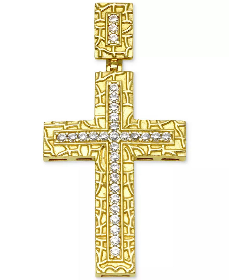 [10K, 1/4 Ct. T.W.] Gold Diamond Textured Cross Pendant