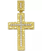 [10K, 1/4 Ct. T.W.] Gold Diamond Textured Cross Pendant