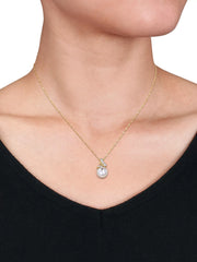 [14K] Yellow Gold Cultured Pearl & Diamond Necklace