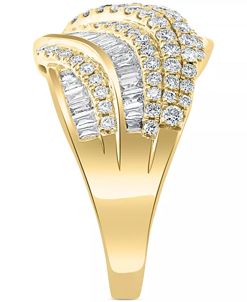 [14K, 1-5/8 Ct. T.W.] Gold Diamond Baguette & Diagonal Multirow Ring