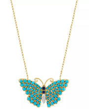 [14K, 1/10 Ct. T.W.] Gold Turquoise Sapphire & Diamond Butterfly Necklace