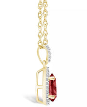 [10K] Yellow Gold Garnet (1-1/10 Ct. T.W.) & Lab Grown Sapphire (1/6 Ct. T.W.) Halo Pendant