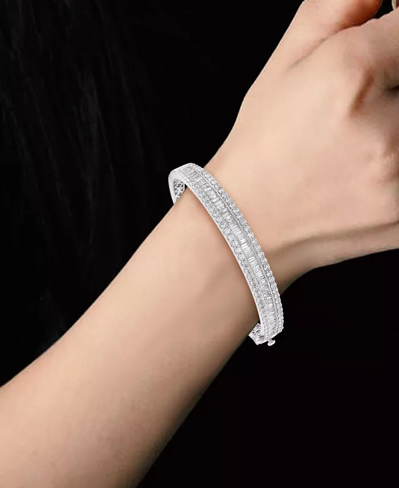 [14K, 5 Ct. T.W.] White Gold Diamond Baguette & Round Bangle Bracelet