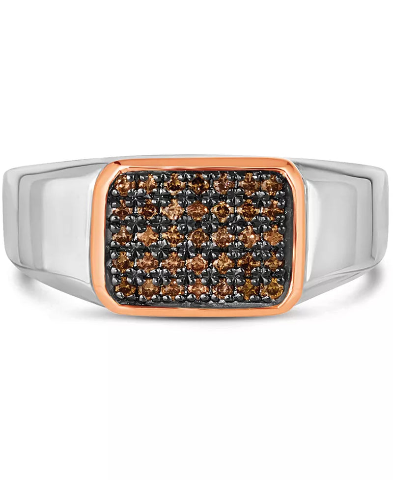 [14K, 1/3 Ct. T.W.] Men's Rose Gold Diamond Ring in Sterling Silver