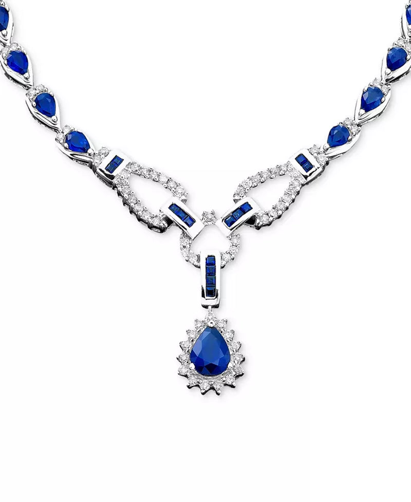 [14K, 1-1/5 Cttw] Sapphire (11-3/8 Ct. T.W.) and Diamond (1-1/5 Ct. T.W.) Toggle Necklace