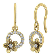 [14K, 0.40 Ct] Yellow Gold Hoops Earrings With Natural Round Cut Diamond Prong Set