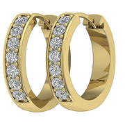 [14K, 0.25 Ct] White Yellow Rose Gold With Natural Diamond Hoop Earrings Pave Set 