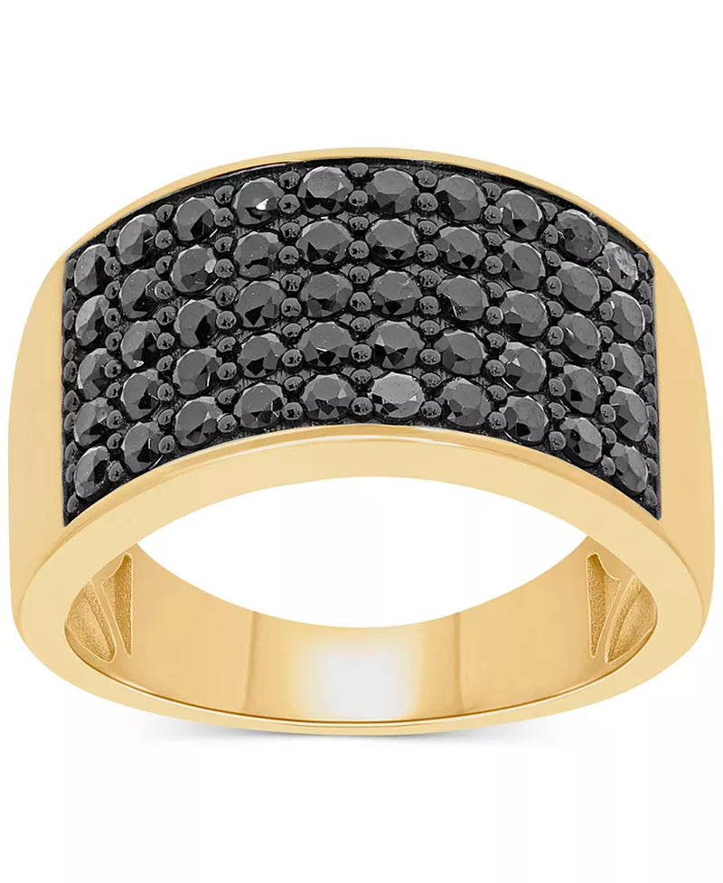 [14K, 2 Ct. T.W.] Gold-Plated Sterling Silves Men's Black Diamond Ring